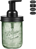 SheeChung Mason Jar Foaming Soap Dispenser, Stainless Steel Lid, BPA Free Pump, Green Glass Foam Hand Soap Dispenser, 16Oz Refillable Liquid Foam Dispenser Bottle for Bathroom Kitchen, Dish Soap-Black
