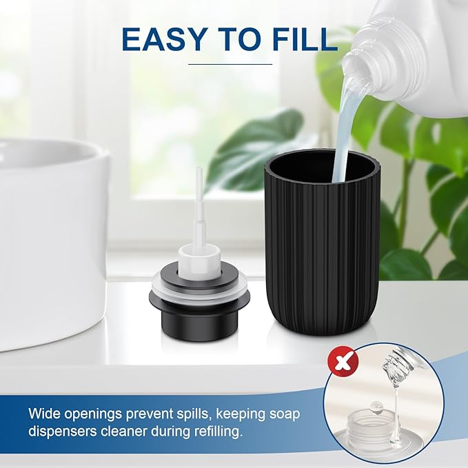 Ceramic Foaming Soap Dispenser, 12 oz Bathroom Foam Hand Soap Dispenser, Refillable Lotion Soap Dispenser with Removable Pump for Kitchen Hand Wash Dispenser, Modern Home Decor(2Pack-Black)