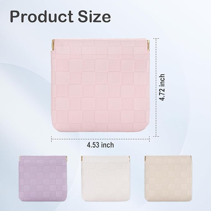 Sightor 2PCS Small Makeup Bag for Purse, Mini Cosmetic Bag Waterproof Pouch for Women, Checkered Purse Self-closing Coin Lipstick Small Leather Cosmetic Pouch (Pink, White)
