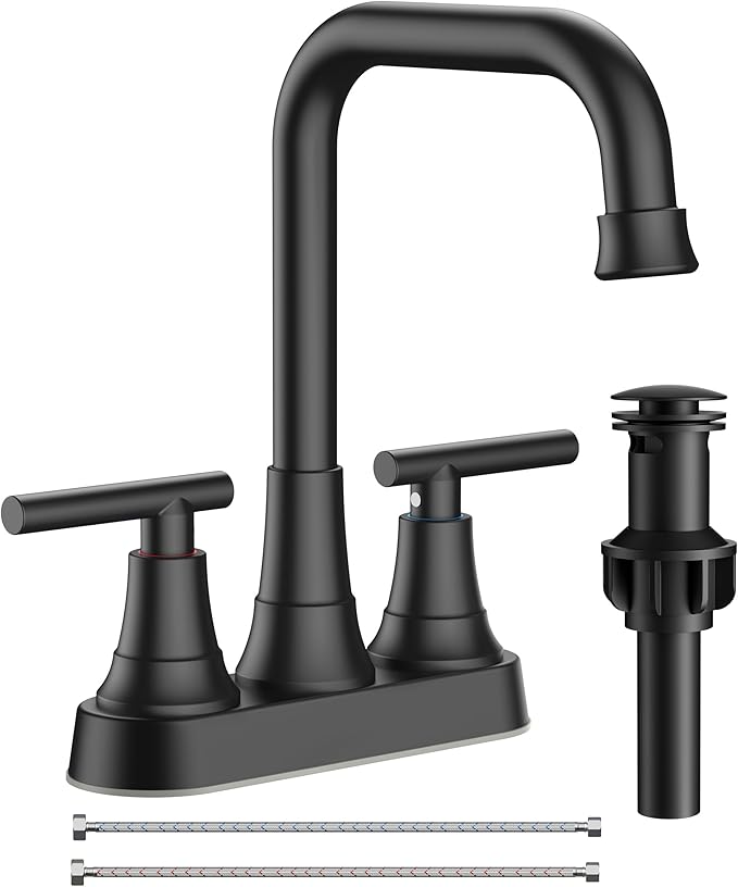 FORIOUS RV Bathroom Sink Faucet 2 or 3 Hole Matte Black, 4 Inch Cenerset Bathroom Faucet with Pop-up Drain for Vanity Restroom and Supply Lines, 2-Handle Design