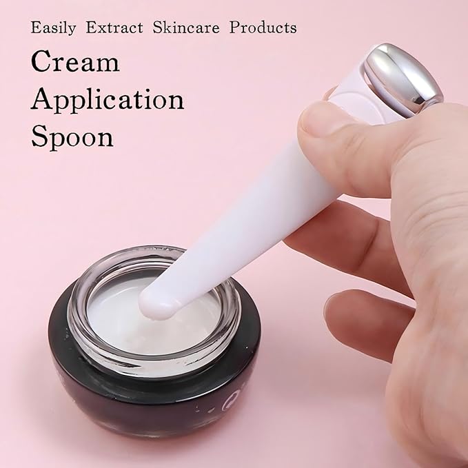 Mini Ice Roller for Face and Eyes, Portable Stainless Steel Facial Massage Tool with Cream Spoon for Travel, Dark Circles and Puffiness Relief, White