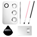 Stainless Steel Cosmetic Palette with Spatula, 3-well Mixing Makeup Palette and 3-dents Nail-art Mixer Metal Tray, also Fine Eyeliner Brush and Powder Puffs .Professional Makeup Palette with Spatula