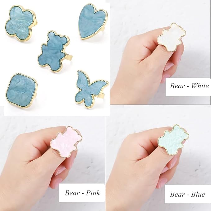 AKOAK Adjustable Mini Nail Ring Tray, Resin Nail Art Gel Makeup Plate Palette, Ring Gel Polishing Mixing Tray DIY Color Plate Nail Art Polishing Paint Plate (Bear, 3Pcs)