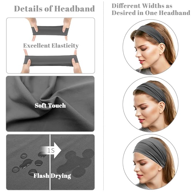 Sweat Headbands for Women, Workout Headbands for Short Hair, Extra Wide Head Bands for Long Hair, 12 Pieces