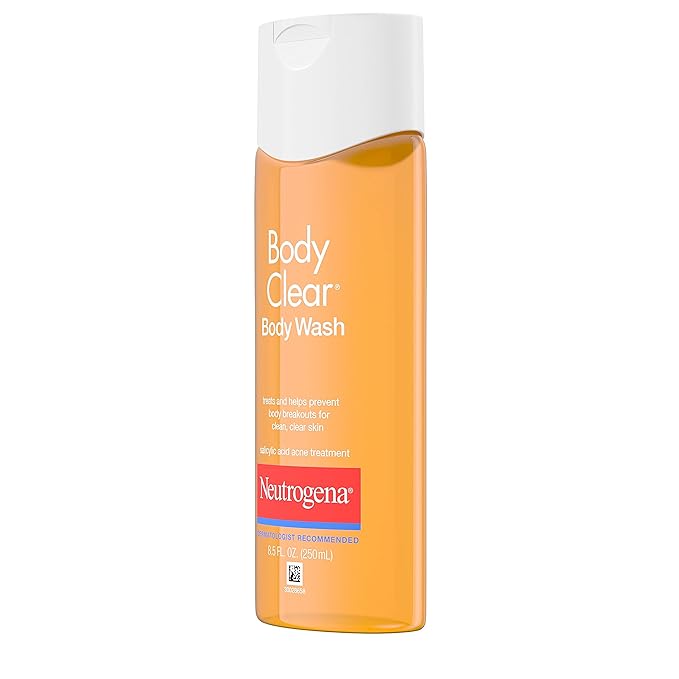 Neutrogena Body Clear Acne Body Wash, 2% Salicylic Acid Acne Medication, Oil-Free & Glycerin for Breakouts on Back, Chest & Shoulders, Non-Comedogenic, Gentle on Skin, Unscented, 8.5 Fl Oz, 3 Pack†