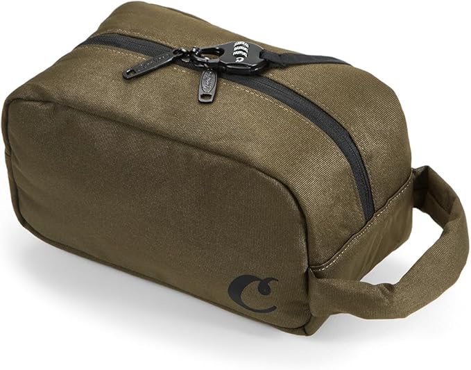 Cookies Smell Proof Head Stash Bag – Unisex Toiletry Bag for Men & Women with Lock, Double Zipper Closure, Durable Poly Canvas Build – Travel Case for Personal Hygiene Products & Grooming Kits – Olive
