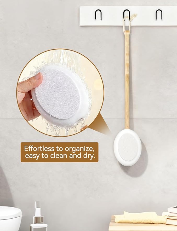 Lotion Applicator for Back, 4 Replacement Pads with 17" Curved Handle, Back Lotion Applicator for Kids, Elderly, Women, with Back Scratcher Skin Cream Medicine Moisturizer Tanner