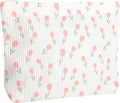 Cute Floral Makeup Pouch for Women Small Make Up Bag for Purse Zipper Initial Makeup Cosmetic Bags Pouches for Purse Aesthetic Travel Toiletry Bags, Pink Rose