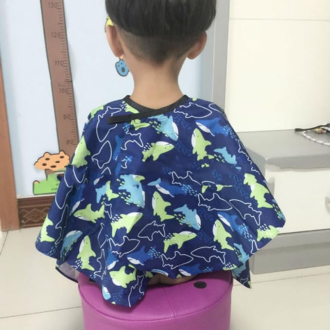 AKOAK Children Cartoon Dolphin Patterned Hair Cut Cap Waterproof Hairdresser Dressing Salon Gown Apron Cloak Cloth for Salon