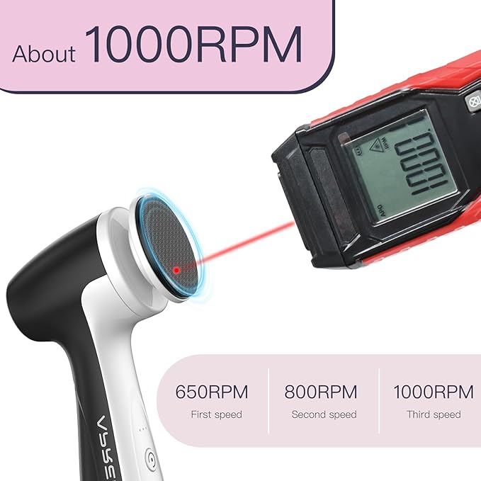 Rechargeable Electric Foot Callus Remover with 3 Glass Grinding Heads, Professional 1000RPM 3-Speed Control Electric Foot File (E7 Black Glass Version)