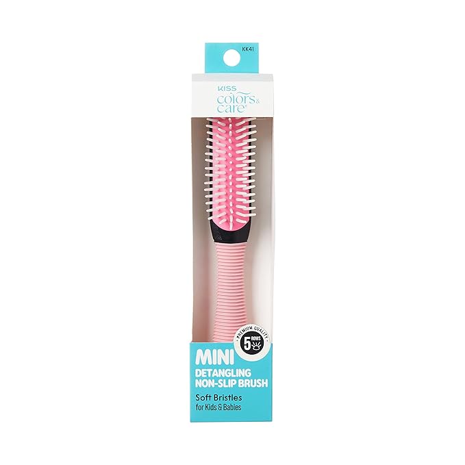 KISS Colors & Care Kids Adjustable Mini Detangling Non-Slip Brush - Pink, Gentle, Smooth & Sleek, Knot-Free Results, Less Breakage, Flexible & Perfect For All Hair Types & Little Ones