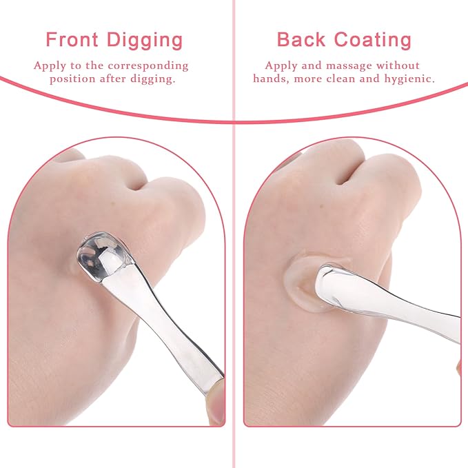2Pcs Cosmetic Spatula, Mini Metal Makeup Spatula Reusable Cosmetic Cream Spatulas Spoon Skincare Scoop Applicator Multi-functional Facial Applicator Tool for Mixing and Sampling Face Eye Cream, Silver