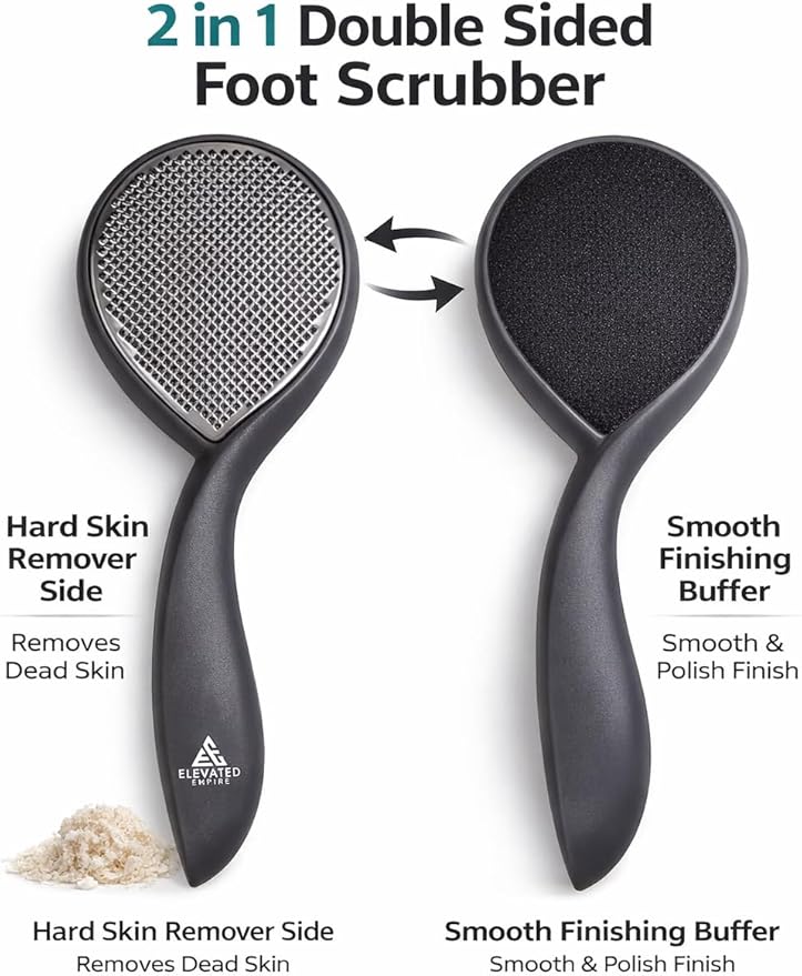 Foot File & Callus Remover for Cracked Heels – Double-Sided Stainless Steel Foot Scrubber with Coarse & Fine Surfaces, Heavy Duty Pedicure Tool for Dead Skin & Smooth Feet (Gray)