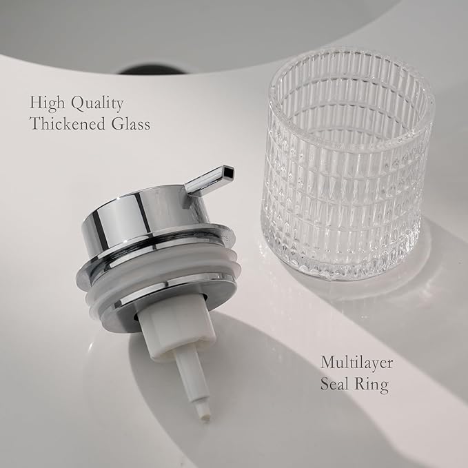 Foaming Hand Soap Dispenser, Glass Foam Soap Dispenser or Lotion Dispenser for Kitchen & Bathroom Refillable Liquid Soap Dispenser with Large Silver Pump(Striped Pattern-Clear)