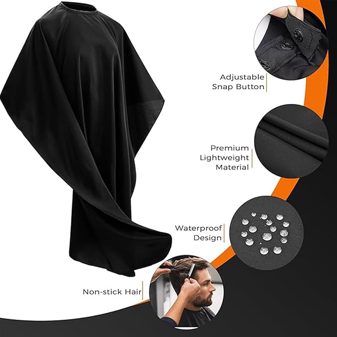 Barber Cape - 12pcs Waterproof Hair Cutting Cape with Snap Closure, Anti-Static Salon Apron for Women, Men, Kids - Professional & Home Use, Black
