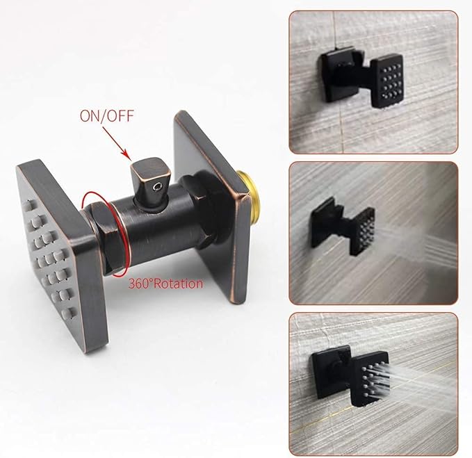 (Upgrade) Shower Body Jets with On-Off switch Solid Brass Shower Body Spray Massage Nozzle Wall Jets, Flow Can Be Controlled, Showerhead Can Swivel (4PCS, Oil Rubbed Bronze)