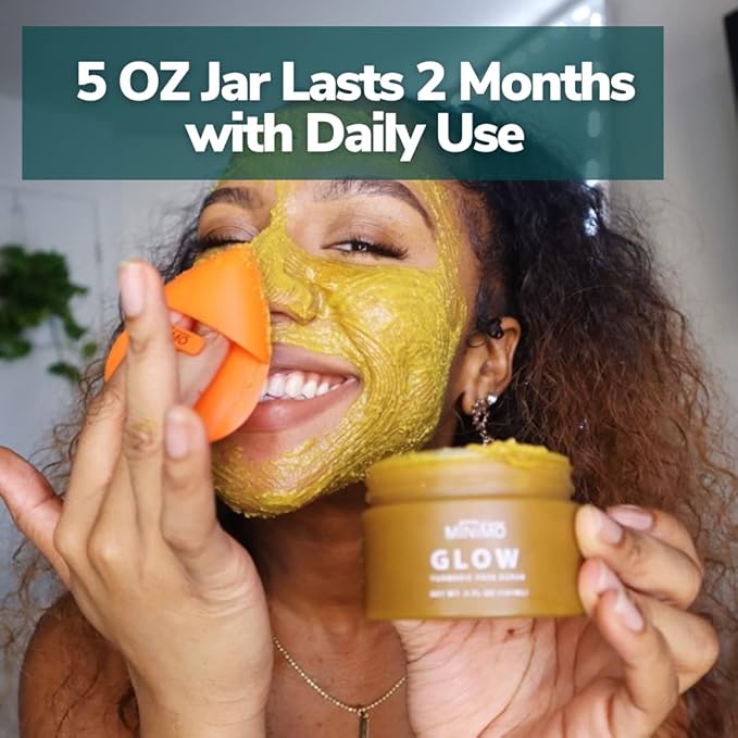 Minimo Glow (Citrus Peach) Turmeric Face Scrub, Heart Applicator Included 5 oz - No Mix, Ready to Apply