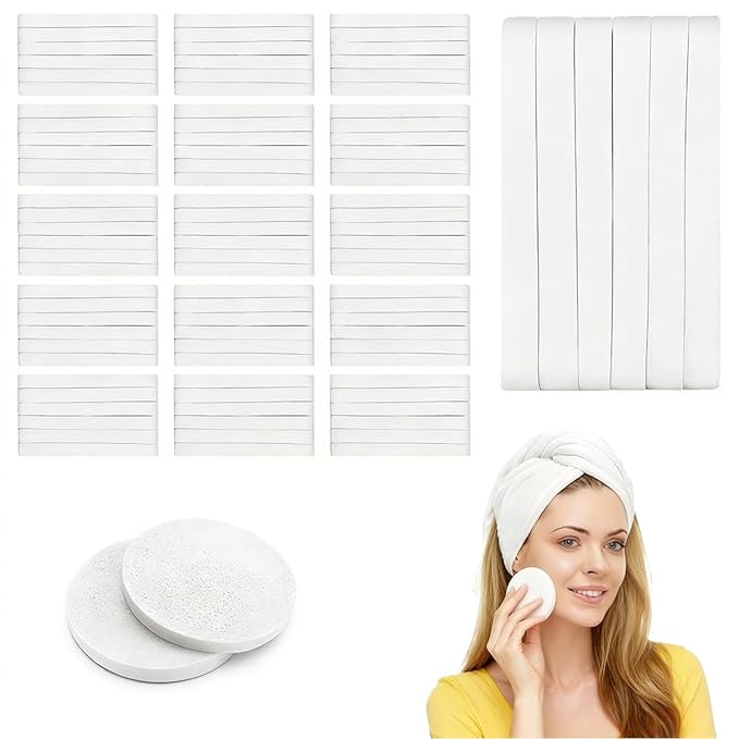 120 PCS Compressed Facial Sponges, Natural Cellulose Face Cleaning Pads, Professional Spa-Grade Makeup Remover Sponges for Daily Cleansing,Compact Travel-Friendly Skincare Essentials (White)