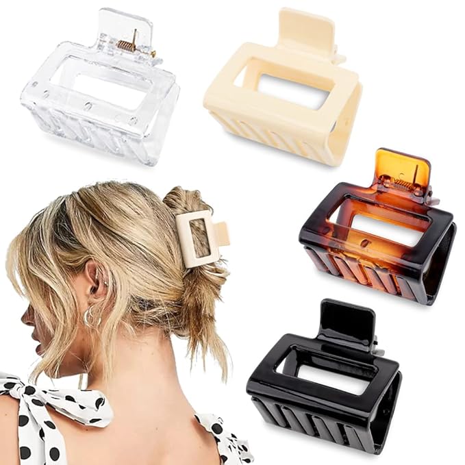 4 Pack Banana Claw Clips for Thin Medium Hair - 2" Square Cute Acrylic Hair Clips for Women