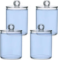 Light Steel Blue Qtip Holder Organizer Dispenser Cotton Swabs Cans Plastic Jars with Lid Set 4 Pack Bathroom Storage Canister for Cotton Ball Floss Cotton Pads