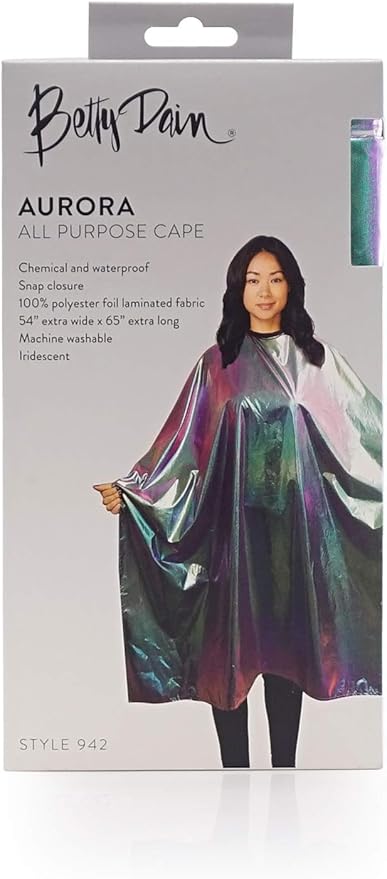 Betty Dain The Aurora Collection All Purpose Cape, 54" W x 65" L, Water & Chemical Proof, Machine Washable, Adjustable Snap Closure, Matches Other The Aurora Collection Products, Holographic Design