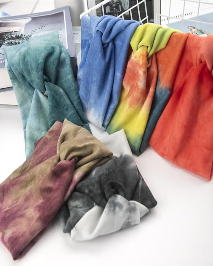6 Pcs Wide Headbands for Women, Boho Tie Dye Headbands, Soft Fashion Headbands, Hair Bands for Daily Workout Yoga, Z-CD