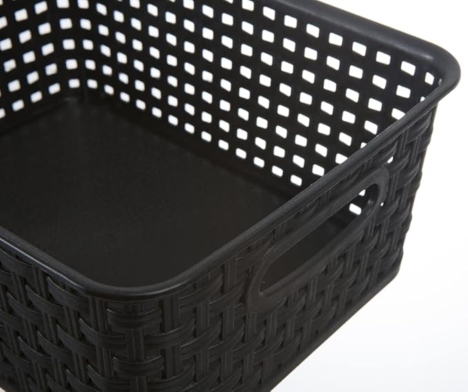 Black Plastic Woven Storage Baskets, 6-Pack Weave Basket Organizer for Kitchen Office Bathroom