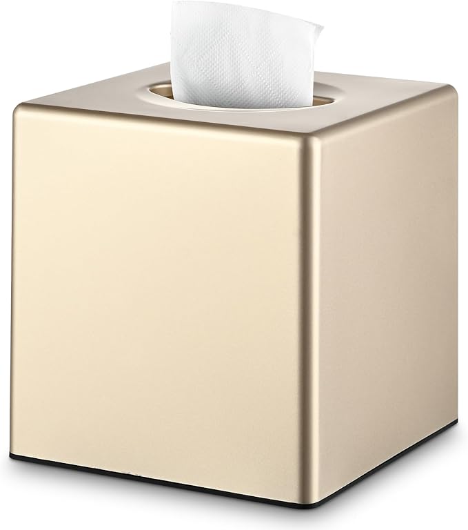 Tissue Box Cover, Decorative Square Facial Storage Tissue Box Holder, Home Accessories for Bathroom Vanity Countertops, Dressers, Night Stand, Parlors and Office - Champagne Gold