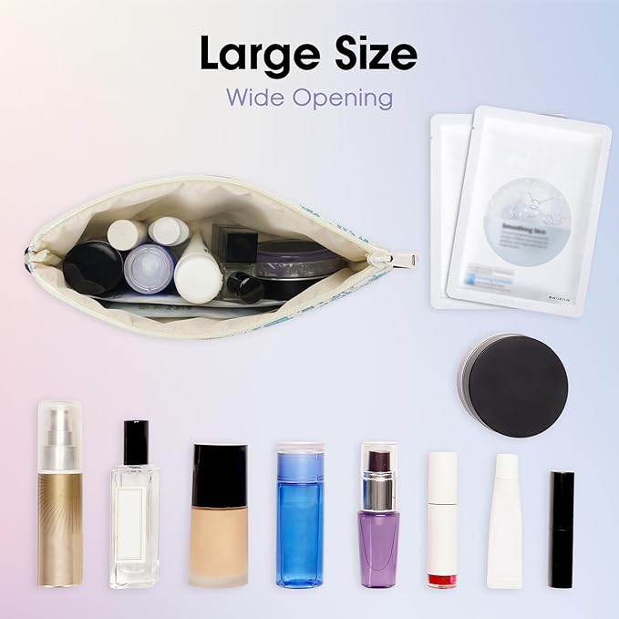 Wandering Nature Makeup Bag Small Cosmetic Bag for Purse 2 Pack Small Make Up Pouch Cute Travel Pouch with Zipper for Women, Blue Flower