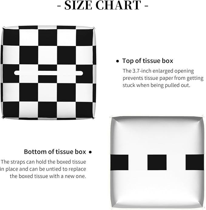 Black and White Checkerboard Tissue Box Cover Square,Square Grid Checkered Tissue Box Holder Waterproof Leather Facial Paper Organizer Dispenser for Bathroom Home Car Nightstand Vanity Desk