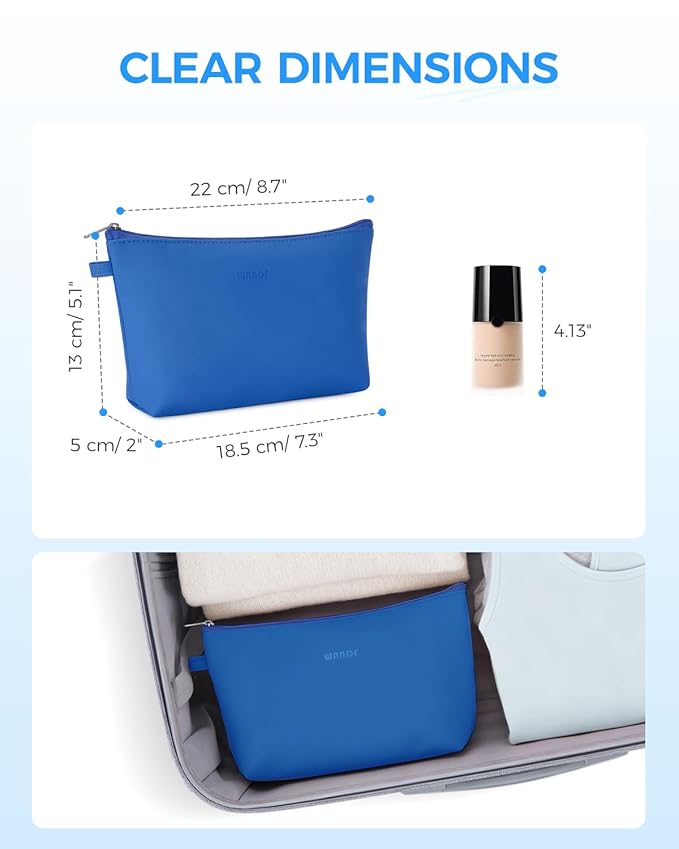 WANDF Cosmetic Bag for Women Makeup bag Organizer Mini Makeup Pouch for Purse Water Resistant Girls Gift(Pure Navy Blue)