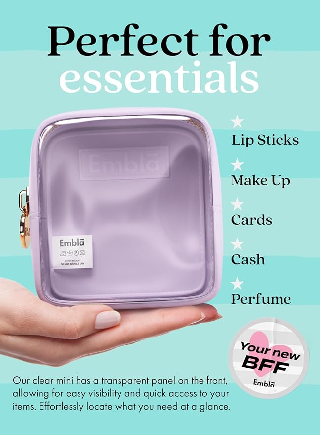 Embla Clear Small Makeup Bag for Purse Cute Mini Make Up Nylon Organizers Tiny Cosmetic Bags for Women Girls Little Toiletry Travel Pouches Zipper Skincare Pouch Organizer Lavender