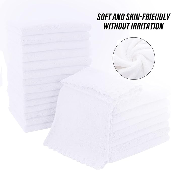 MOONQUEEN Ultra Soft Premium Washcloths Set - 12 x 12 inches - 24 Pack - Quick Drying - Highly Absorbent Coral Velvet Bathroom Wash Clothes - Use as Bath, Spa, Facial, Fingertip Towel (White)