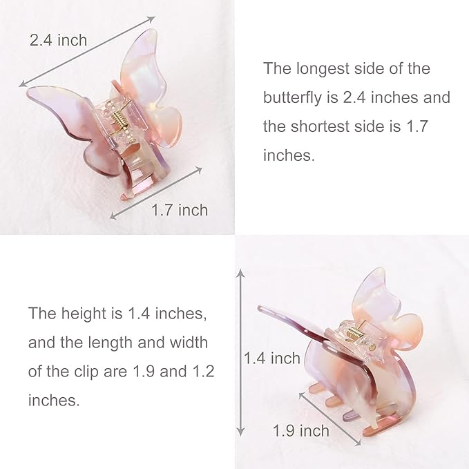 NAISIER Hair Claw Butterfly Tortoise Shell Hair Claw Clips Jaw Clips 2.3 inch Girls Butterfly Hair Clips,Hair Clips Hair Accessories for Girls and Women. (Mixed color, 6 pack)