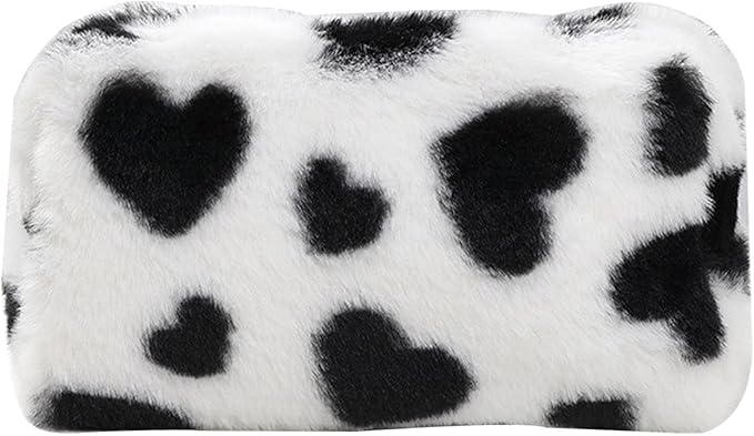 Makeup Bag Small Cosmetic Bags for Purse Women Girls Plush Simple Heart Make Up Pouch