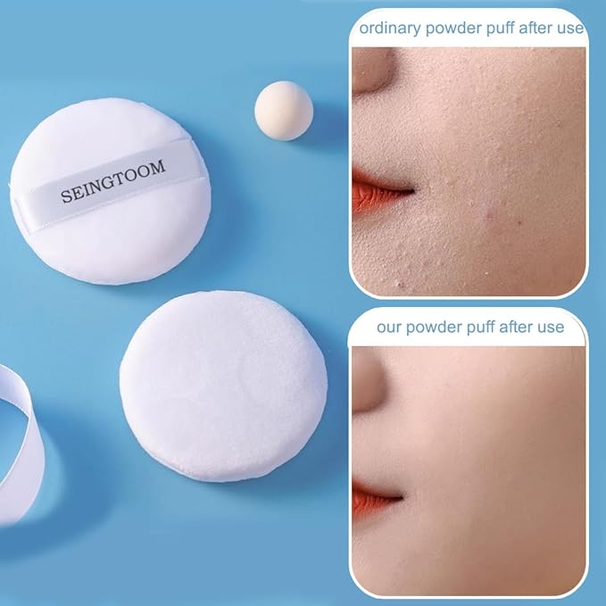 3Pcs Setting Powder Puff, 2.36 Inch Face Puff, Loose Soft Velour Body Powder Puff and Cases, White