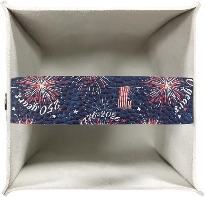 Firework USA Flag Tissue Box Holder Waterproof PU Leather Square Modern Tissue Box Cover with Metal Button Napkin Holder for Home Office Car