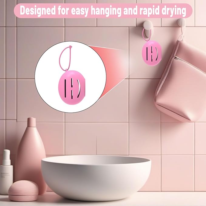 Silicone Makeup Sponge Holder, Triple-Sided Breathable Beauty Blender Case for Travel and Daily Use, Shatterproof Storage, Quick-Drying, and Fits Sponges - Rose
