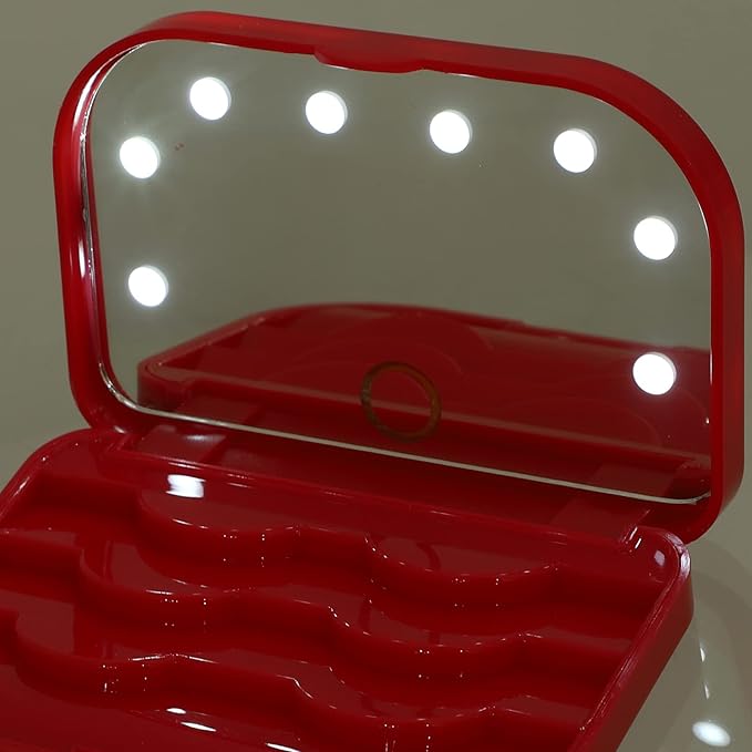 Led Eyelash Storage Box Portable Eyelash Organizer with Makeup Mirror Compact False Case for Travel and Daily Use