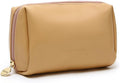 Aveniee Small Travel Makeup Bag, Vegan Leather Pouches for Purse, Cosmetic Case for Women, Toiletry Organizer for Travel Car Accessories with Divider & Zippers - Camel