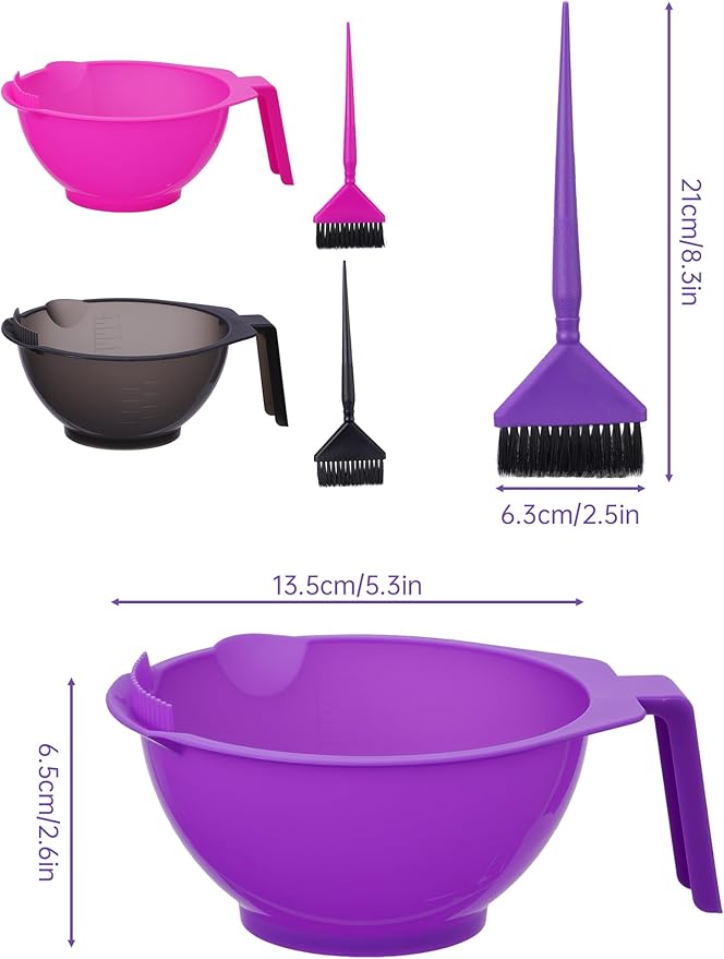 NiHome Hair Dye Bowl and Brush Set, Hair Color Mixing Bowls for Hairstylist, Color Bowls with Fine Teeth and Brush Cleaner, Salon Supplies Essentials, 3-Pack
