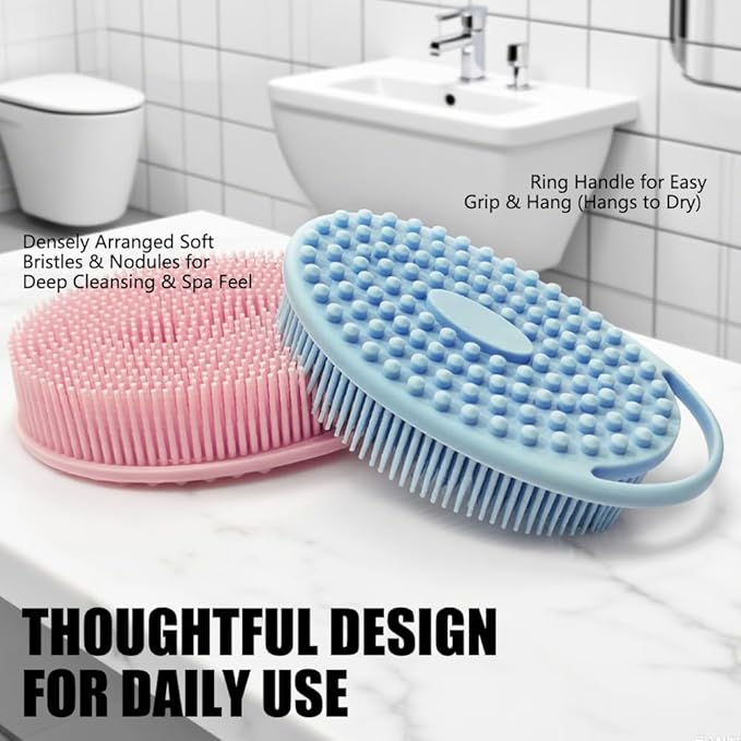Silicone Body Scrubber Body Shower Bath and Shampoo Brush Shower Cleaning Gentle Exfoliating Use for All Skin Type Men & Women Black