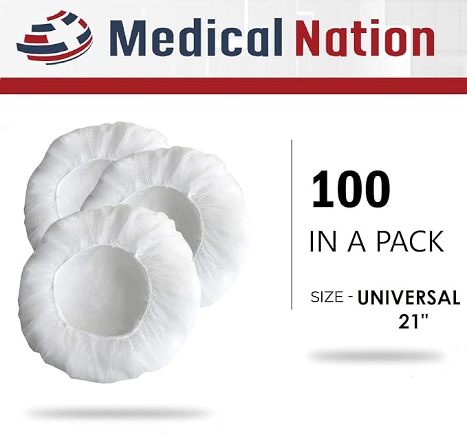 21" Disposable Bouffant Caps | Pack of 100, White | Hairnets, Non-Woven, Non-Pleated Head Hair Covers |For Medical, Labs, Nurse, Tattoo, Food Service, Hospital, Cooking - Size 21" White