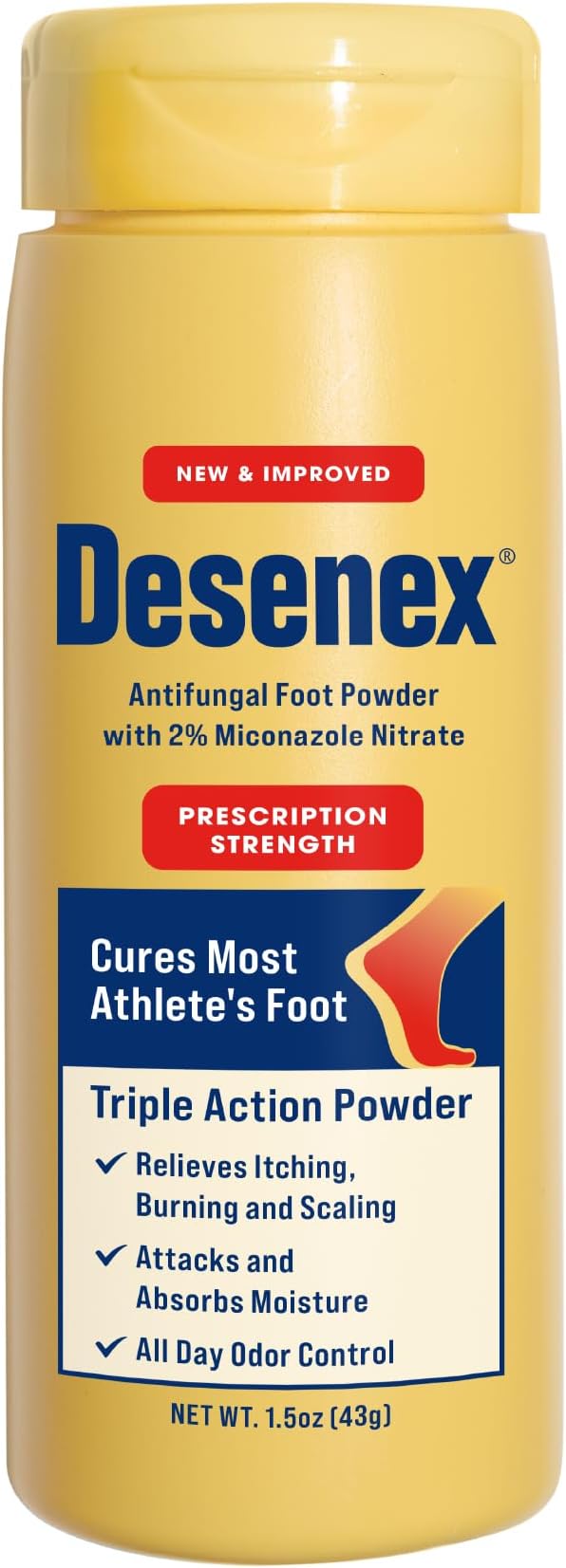 Desenex Anti-Fungal Foot Powder, Cures Most Athlete’s Foot, 2% Miconazole Nitrate, Helps Relieve Itching, Burning and Scaling, Attacks and Absorbs Moisture, All Day Odor Control, 1.5oz