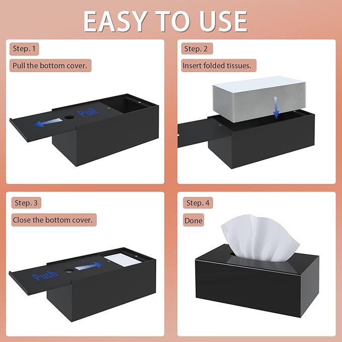 SILUT Acrylic Tissue Box Cover, Tissue Box Cover Rectangle, Modern Tissue Box Holder, Facial Tissue Cover for Bathroom, Kitchen Office - Shiny Black