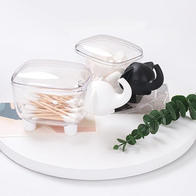 2 Pack Qtip Holders,Acrylic Cotton Ball Holder Dispenser with Lid,Cute Cotton Swab Holders, Bathroom Jars, Restroom Vanity Organizer Canister for Counter,Small Containers for Makeup Storage(Elephant)