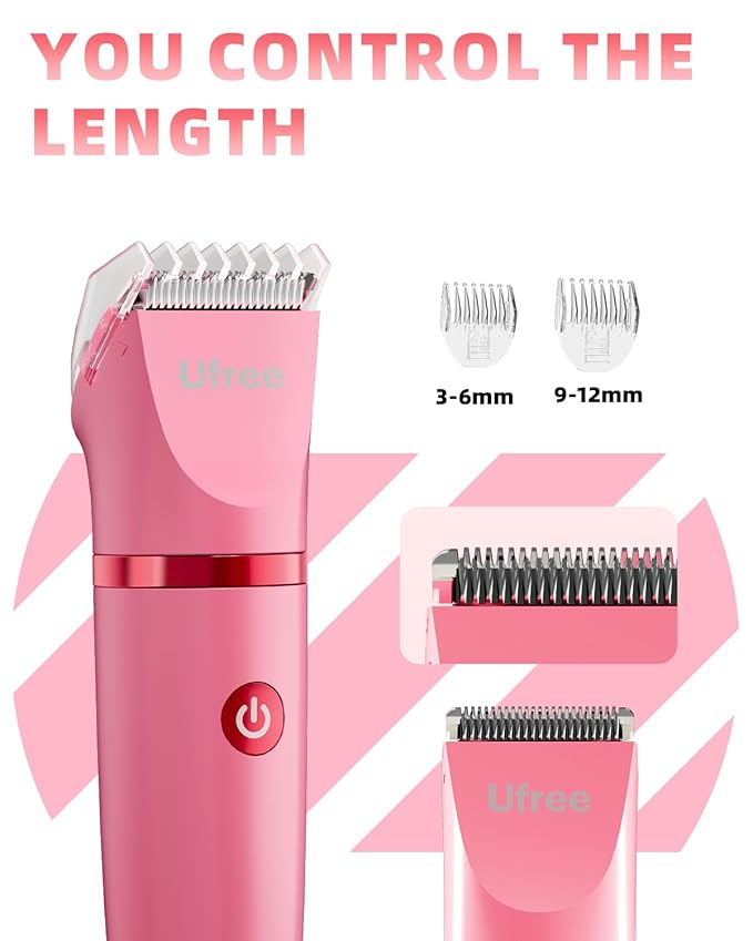 Ufree Bikini Trimmer Electric Razors for Women, Rechargeable Pubic Hair Trimmer Electric Shaver for Legs Body Hair, Bikini Shaver IPX7 Waterproof, Rose Red