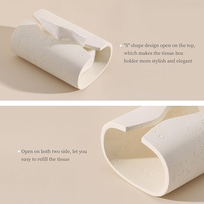Tissue Box Cover Rectangle, Resin Facial Tissue Holder Covers Toilet Paper Holder, Tissue Holders Decorative Paper Dispenser Home Decor for Bathroom Kitchen Bedroom Living Room Office Cream