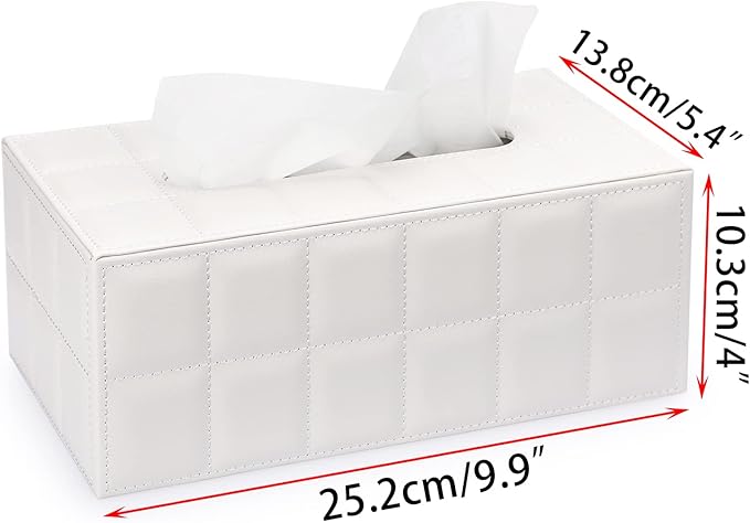 Sumnacon Rectangular Leather Tissue Box Cover - Stylish Tissue Box Holder with Magnetic Bottom, Decorative PU Tissue Box for Vanity Dresser Night Stand Table Countertop Home Office Car,Grid White