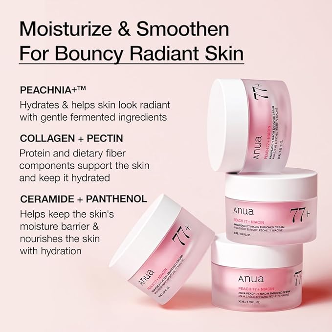 Anua Peach Niacinamide Cream, Face Moisturizer for Dry Skin with Vitamin B12, Collagen, Ceramide, Panthenol, Korean Skin Care for Glass Skin (50ml, 1.69 fl.oz.)